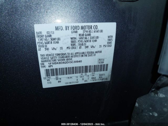 Photo 8 VIN: 1FM5K8D82DGC30940 - FORD EXPLORER 