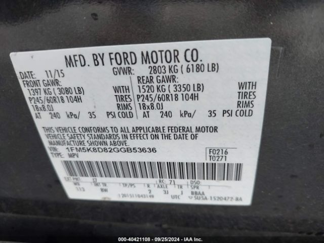 Photo 8 VIN: 1FM5K8D82GGB53636 - FORD EXPLORER 