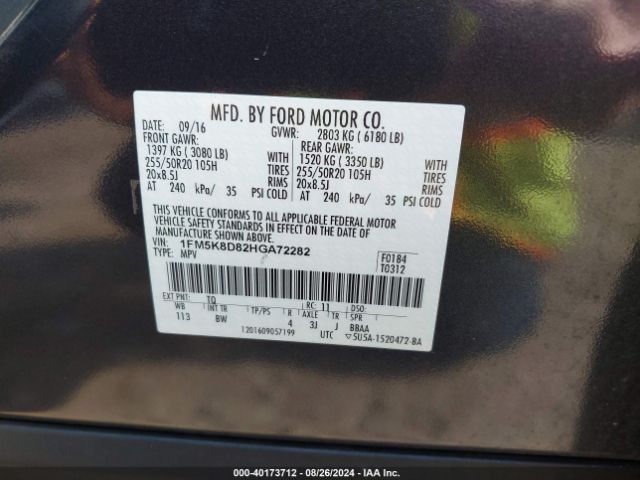 Photo 8 VIN: 1FM5K8D82HGA72282 - FORD EXPLORER 