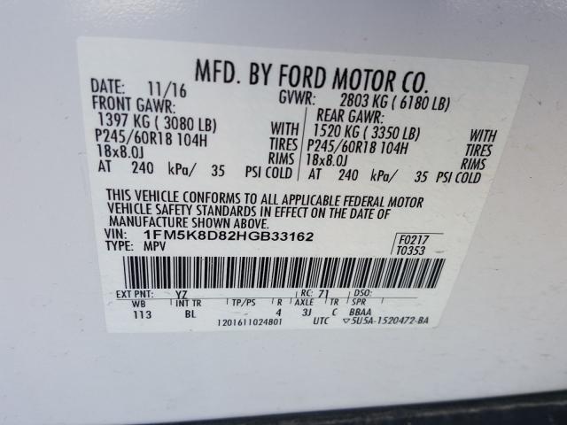 Photo 9 VIN: 1FM5K8D82HGB33162 - FORD EXPLORER X 