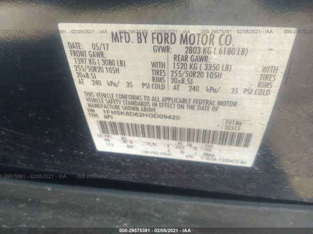 Photo 8 VIN: 1FM5K8D82HGD09420 - FORD EXPLORER 