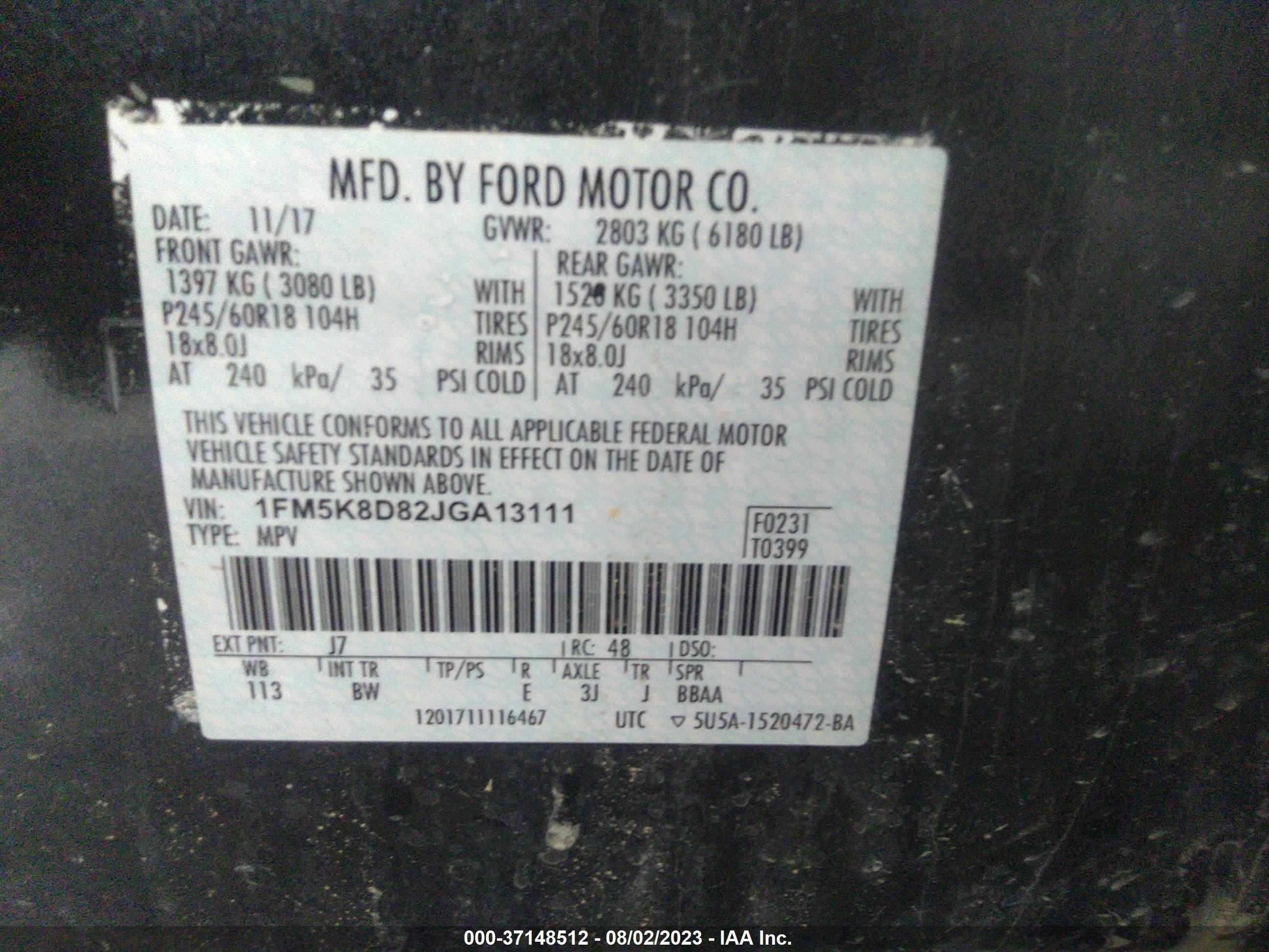 Photo 8 VIN: 1FM5K8D82JGA13111 - FORD EXPLORER 