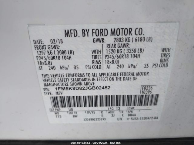 Photo 8 VIN: 1FM5K8D82JGB02452 - FORD EXPLORER 