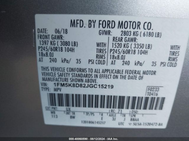 Photo 8 VIN: 1FM5K8D82JGC15219 - FORD EXPLORER 