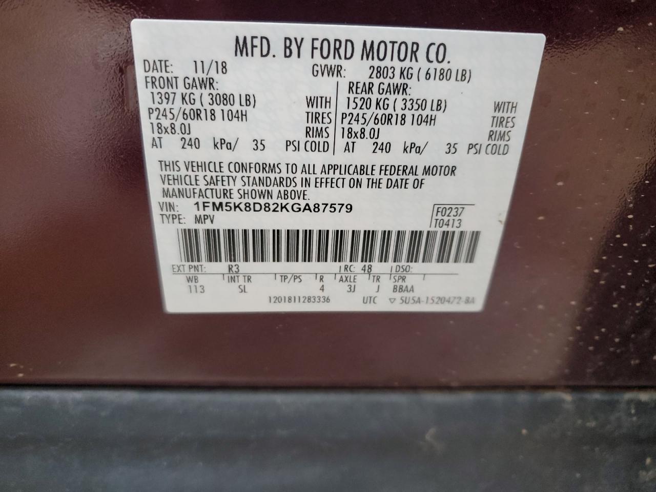 Photo 12 VIN: 1FM5K8D82KGA87579 - FORD EXPLORER 