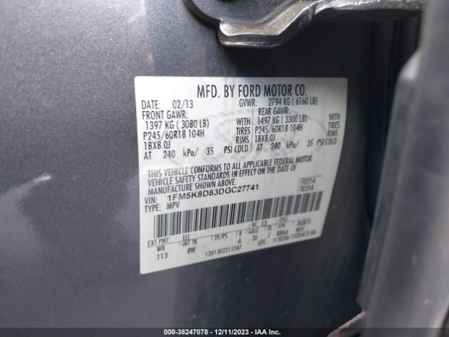 Photo 8 VIN: 1FM5K8D83DGC27741 - FORD EXPLORER 