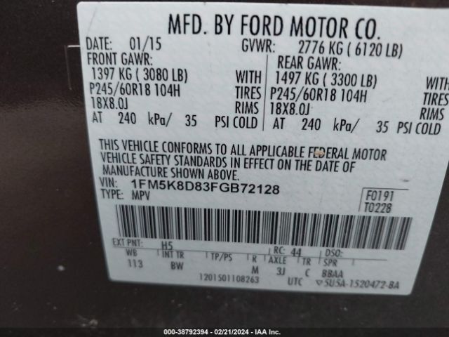 Photo 8 VIN: 1FM5K8D83FGB72128 - FORD EXPLORER 