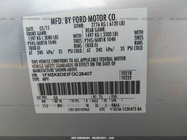 Photo 8 VIN: 1FM5K8D83FGC28407 - FORD EXPLORER 