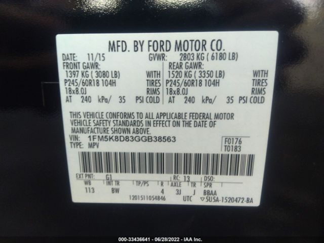 Photo 8 VIN: 1FM5K8D83GGB38563 - FORD EXPLORER 