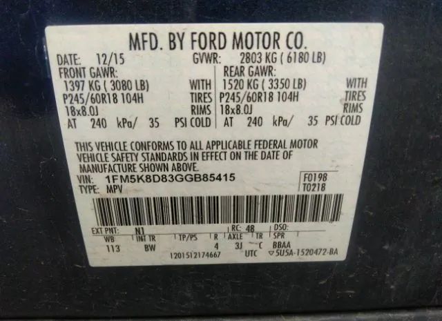 Photo 8 VIN: 1FM5K8D83GGB85415 - FORD EXPLORER 