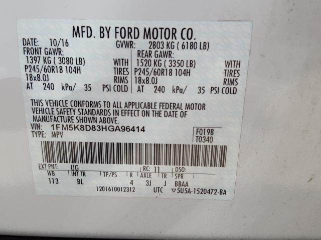 Photo 9 VIN: 1FM5K8D83HGA96414 - FORD EXPLORER X 