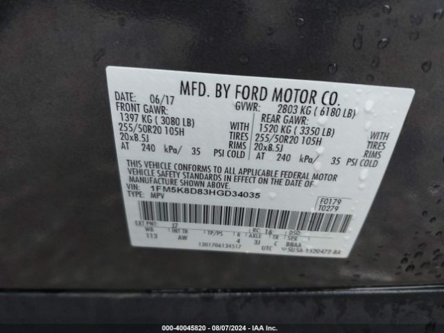 Photo 8 VIN: 1FM5K8D83HGD34035 - FORD EXPLORER 