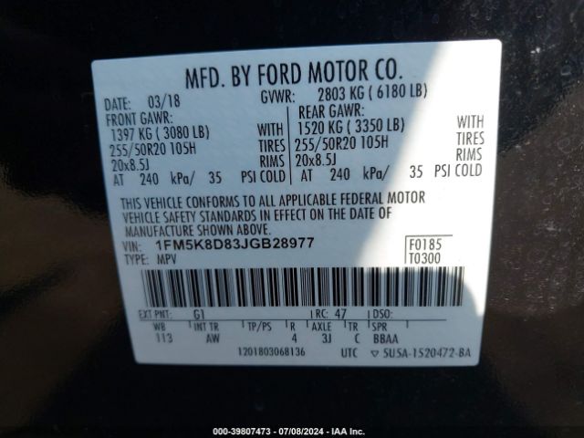 Photo 8 VIN: 1FM5K8D83JGB28977 - FORD EXPLORER 