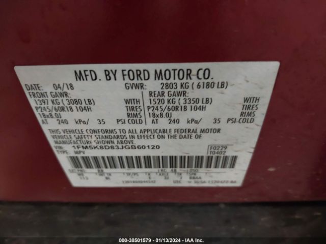 Photo 8 VIN: 1FM5K8D83JGB60120 - FORD EXPLORER 