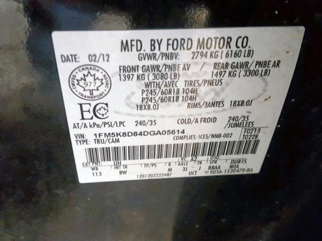 Photo 9 VIN: 1FM5K8D84DGA05614 - FORD EXPLORER X 