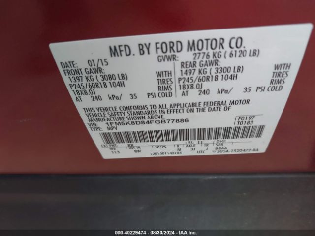 Photo 8 VIN: 1FM5K8D84FGB77886 - FORD EXPLORER 