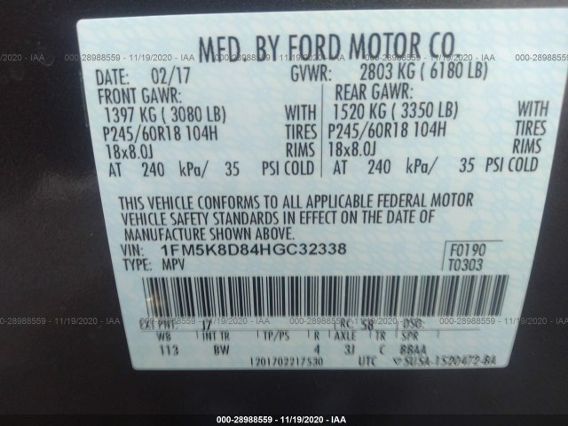 Photo 8 VIN: 1FM5K8D84HGC32338 - FORD EXPLORER 