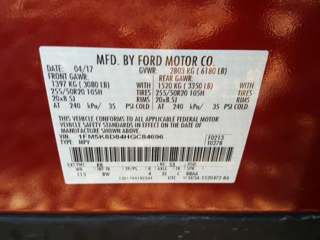 Photo 9 VIN: 1FM5K8D84HGC84696 - FORD EXPLORER 