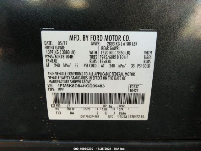 Photo 8 VIN: 1FM5K8D84HGD09483 - FORD EXPLORER 