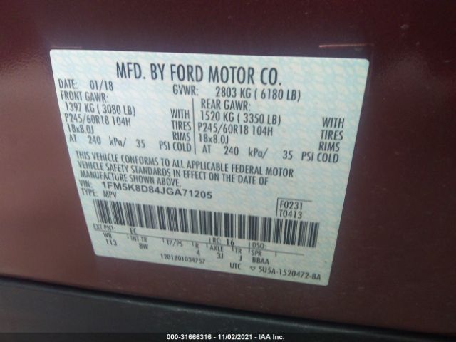 Photo 8 VIN: 1FM5K8D84JGA71205 - FORD EXPLORER 