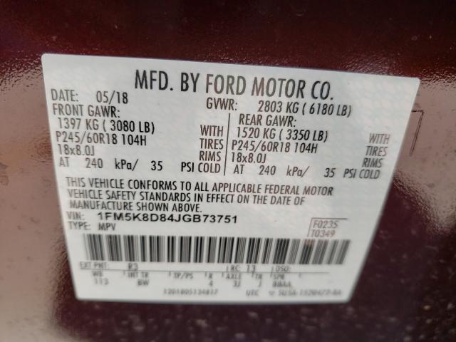 Photo 9 VIN: 1FM5K8D84JGB73751 - FORD EXPLORER X 