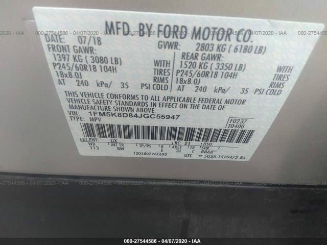 Photo 8 VIN: 1FM5K8D84JGC55947 - FORD EXPLORER 