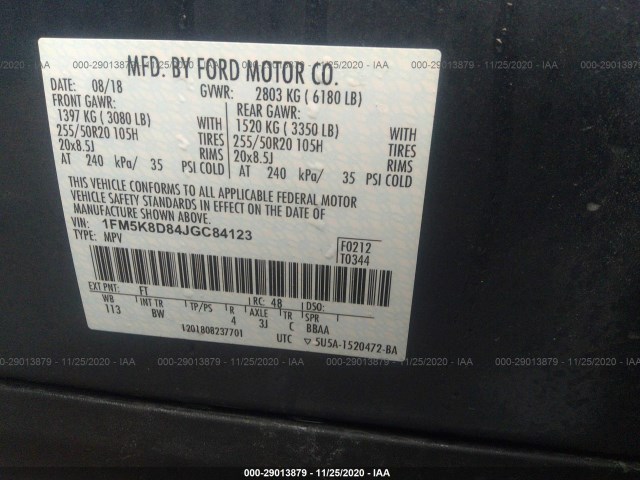 Photo 8 VIN: 1FM5K8D84JGC84123 - FORD EXPLORER 