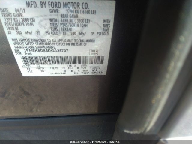 Photo 8 VIN: 1FM5K8D85DGA35737 - FORD EXPLORER 