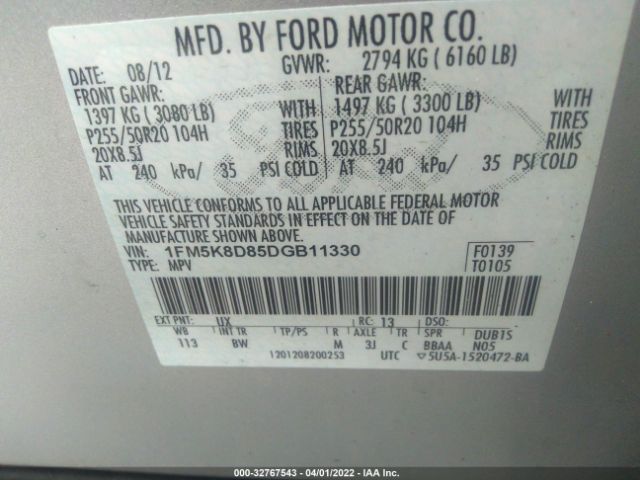 Photo 8 VIN: 1FM5K8D85DGB11330 - FORD EXPLORER 