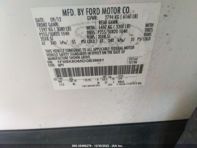 Photo 8 VIN: 1FM5K8D85DGB36681 - FORD EXPLORER 