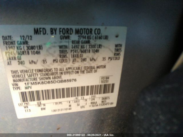 Photo 8 VIN: 1FM5K8D85DGB85976 - FORD EXPLORER 