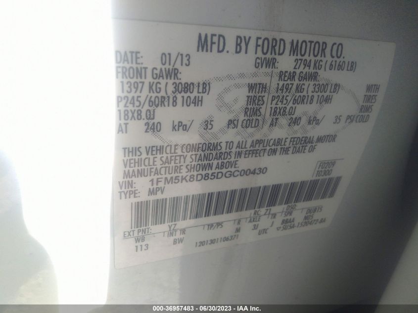 Photo 8 VIN: 1FM5K8D85DGC00430 - FORD EXPLORER 