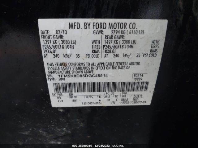 Photo 8 VIN: 1FM5K8D85DGC45514 - FORD EXPLORER 