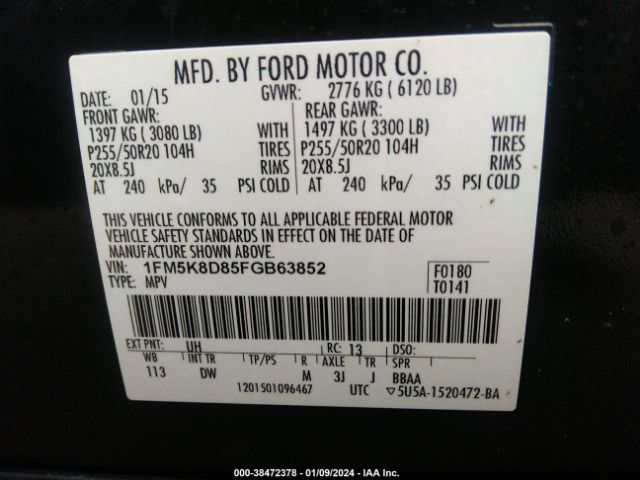 Photo 8 VIN: 1FM5K8D85FGB63852 - FORD EXPLORER 