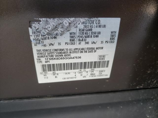 Photo 9 VIN: 1FM5K8D85GGA47536 - FORD EXPLORER 