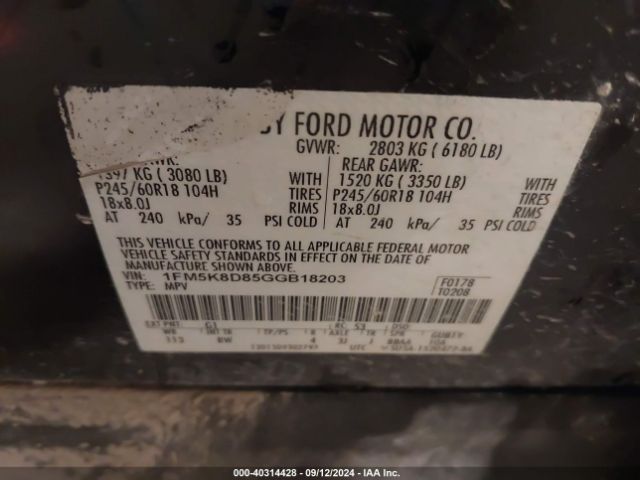 Photo 8 VIN: 1FM5K8D85GGB18203 - FORD EXPLORER 