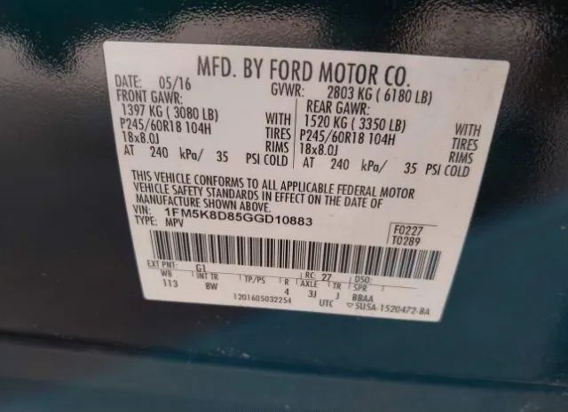 Photo 8 VIN: 1FM5K8D85GGD10883 - FORD EXPLORER 