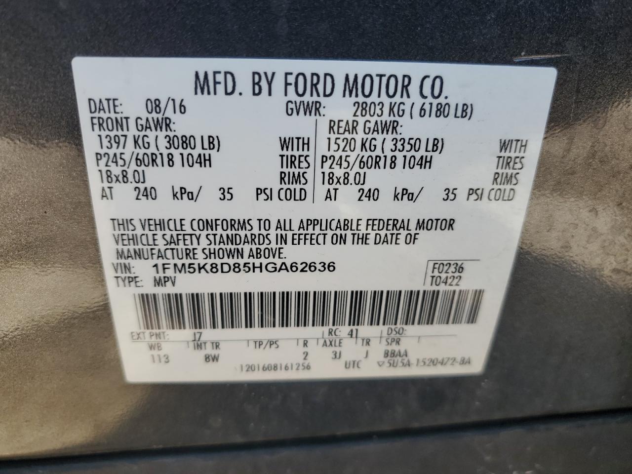 Photo 12 VIN: 1FM5K8D85HGA62636 - FORD EXPLORER 