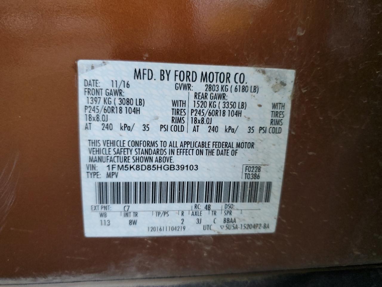 Photo 11 VIN: 1FM5K8D85HGB39103 - FORD EXPLORER 