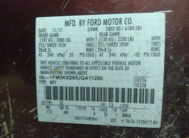 Photo 8 VIN: 1FM5K8D85JGA11286 - FORD EXPLORER 