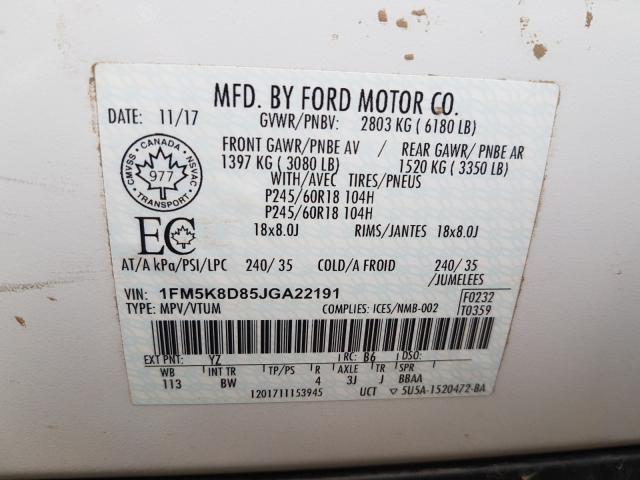 Photo 9 VIN: 1FM5K8D85JGA22191 - FORD EXPLORER X 