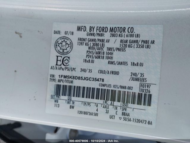 Photo 8 VIN: 1FM5K8D85JGC35478 - FORD EXPLORER 