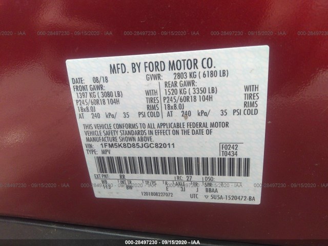 Photo 8 VIN: 1FM5K8D85JGC82011 - FORD EXPLORER 