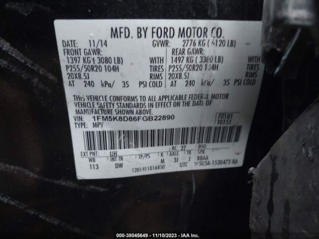 Photo 8 VIN: 1FM5K8D86FGB22890 - FORD EXPLORER 