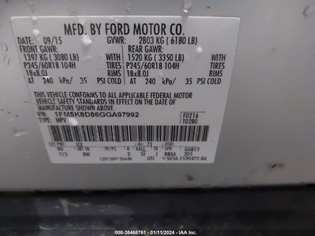 Photo 8 VIN: 1FM5K8D86GGA97992 - FORD EXPLORER 