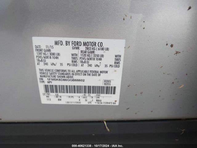 Photo 8 VIN: 1FM5K8D86GGB66602 - FORD EXPLORER 