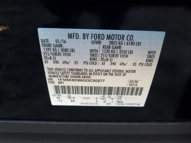 Photo 9 VIN: 1FM5K8D86GGC00277 - FORD EXPLORER X 