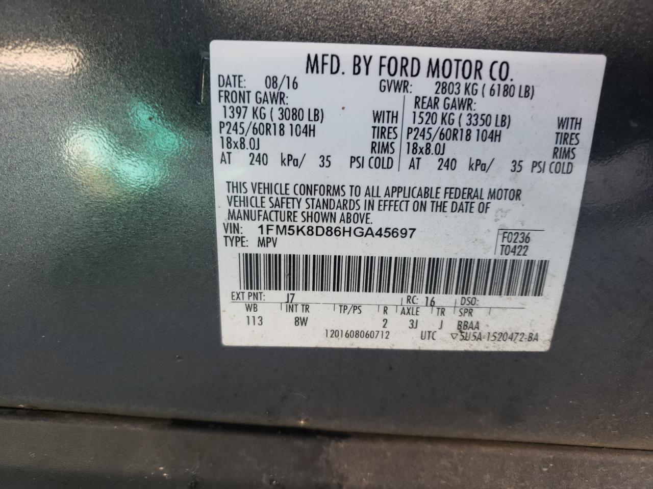 Photo 12 VIN: 1FM5K8D86HGA45697 - FORD EXPLORER 