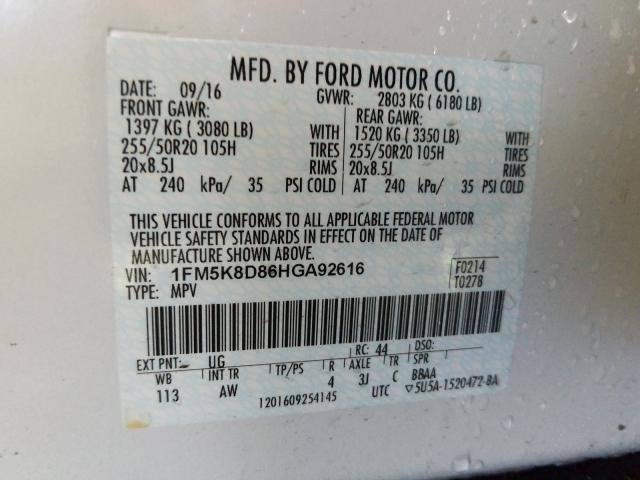 Photo 9 VIN: 1FM5K8D86HGA92616 - FORD EXPLORER X 