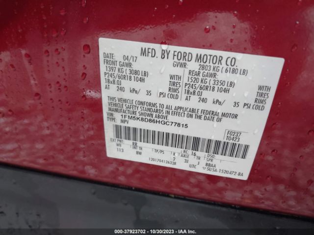 Photo 8 VIN: 1FM5K8D86HGC77815 - FORD EXPLORER 